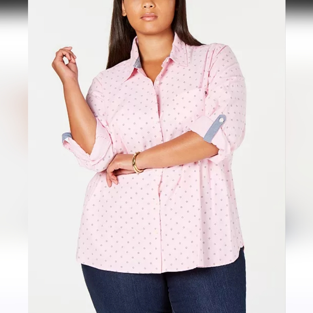 Tommy Hilfiger Pink Dot Cotton Popover Half Zipper Size XL - Picture 1 of 11